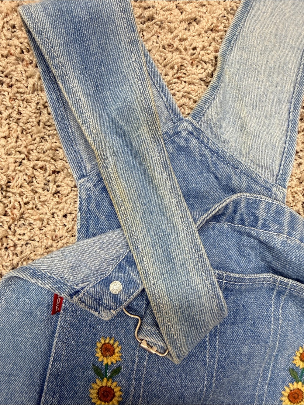 Vintage Denim Sunflower Embroidered Short Overalls - Blue - Picture 2 of 10
